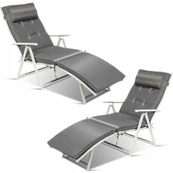 Tangkula Outdoor Folding Chaise Lounge Chair, Lightweight Recliner Chair w/ 7 Adjustable Backrest Positions