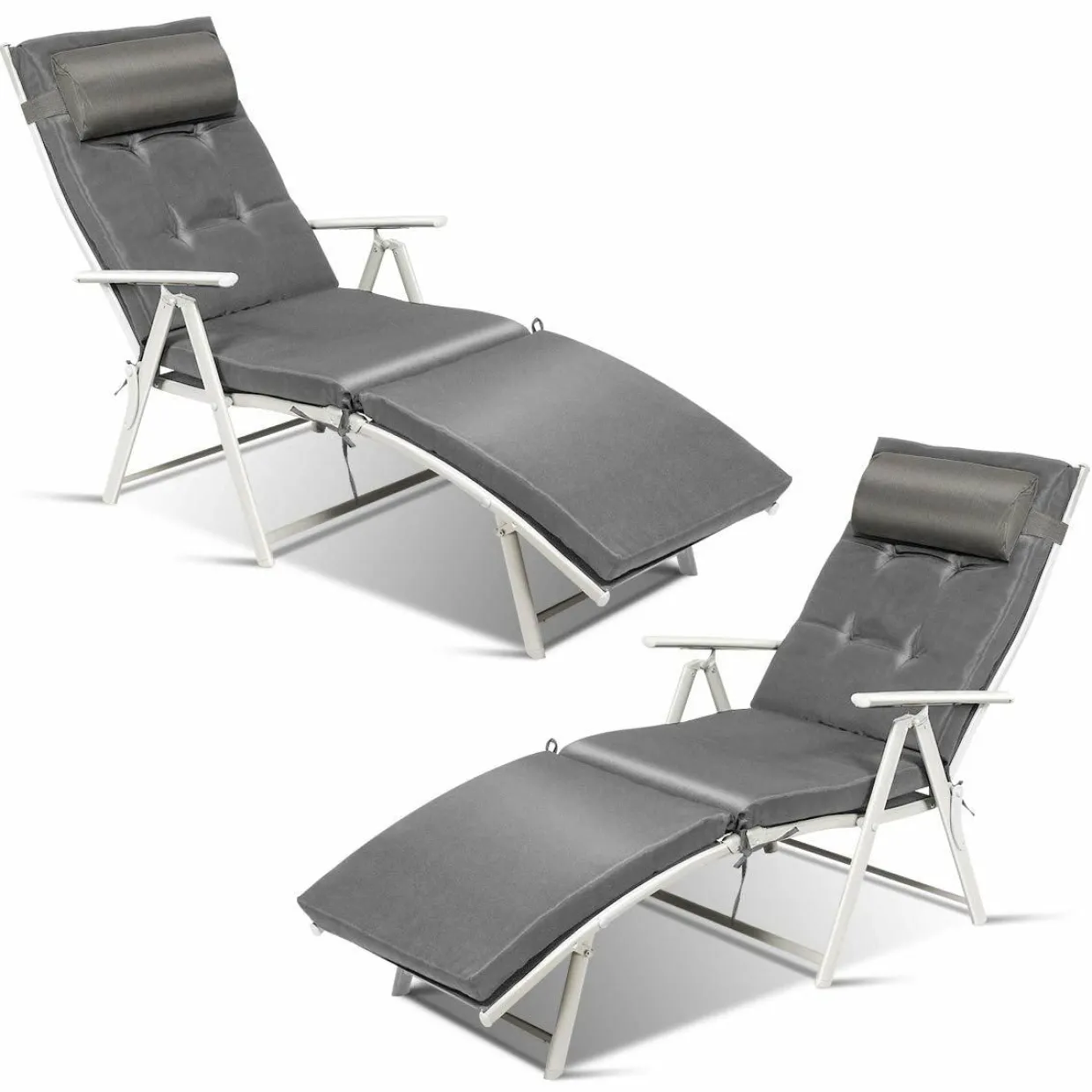 Tangkula Outdoor Folding Chaise Lounge Chair, Lightweight Recliner Chair w/ 7 Adjustable Backrest Positions