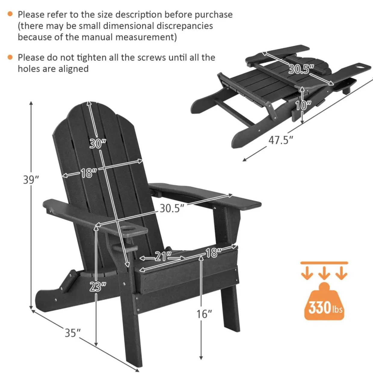 Tangkula Outdoor Folding Adirondack Chair, Weather Resistant Lounger Chair for Patio Garden Fire Pit Backyard