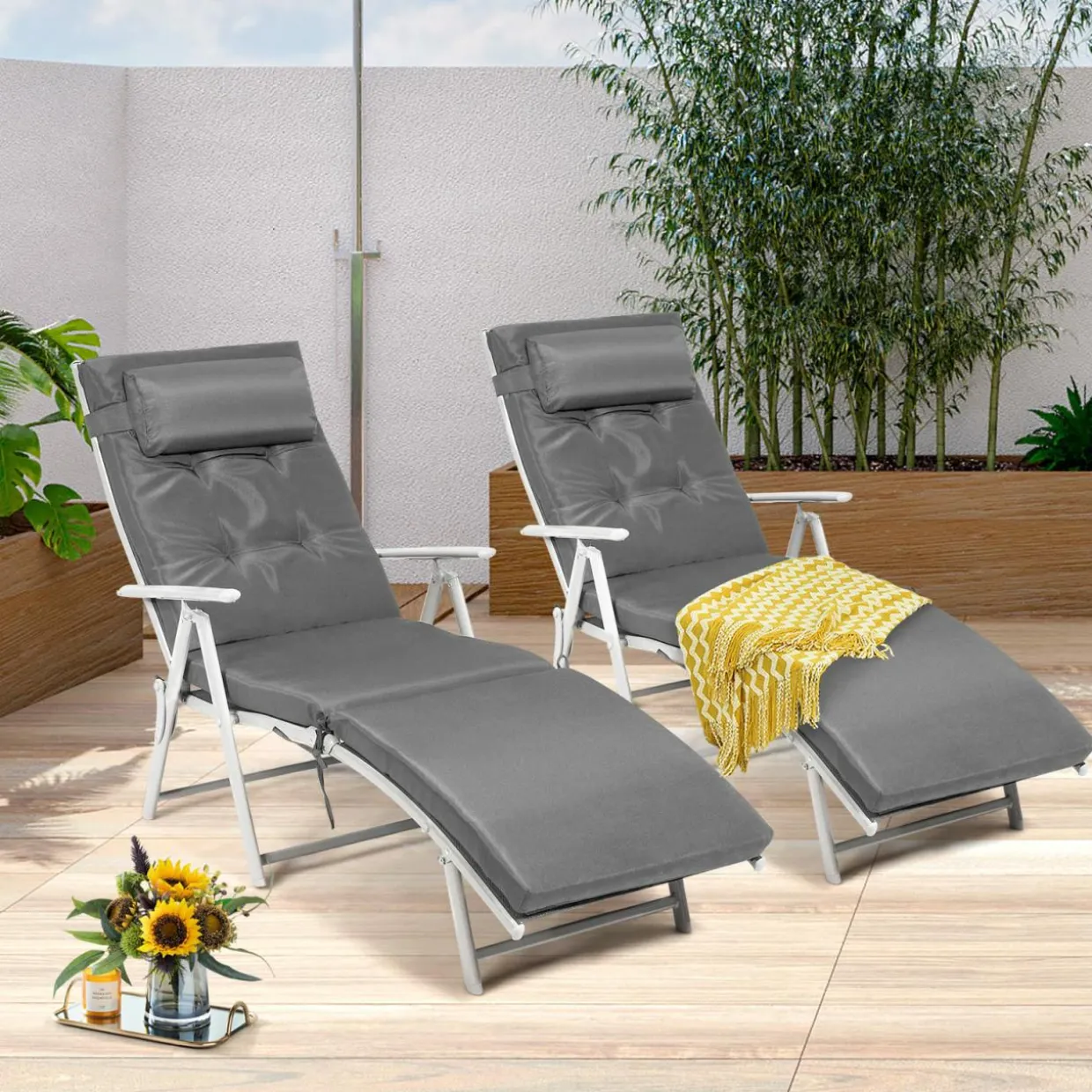 Tangkula Outdoor Folding Chaise Lounge Chair, Lightweight Recliner Chair w/ 7 Adjustable Backrest Positions