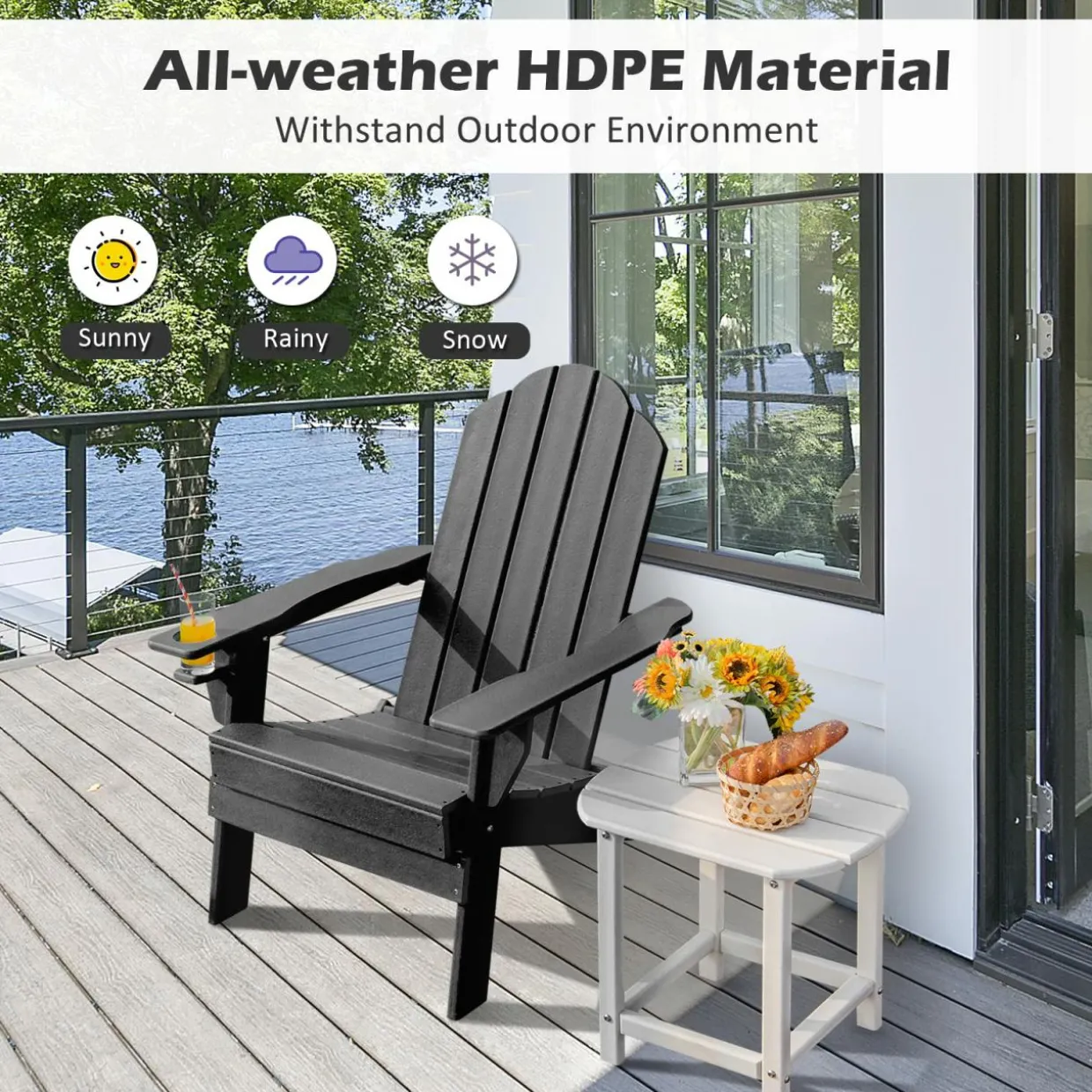 Tangkula Outdoor Folding Adirondack Chair, Weather Resistant Lounger Chair for Patio Garden Fire Pit Backyard