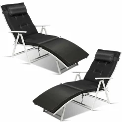 Tangkula Outdoor Folding Chaise Lounge Chair, Lightweight Recliner Chair w/ 7 Adjustable Backrest Positions