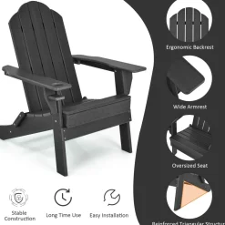 Tangkula Outdoor Folding Adirondack Chair, Weather Resistant Lounger Chair for Patio Garden Fire Pit Backyard