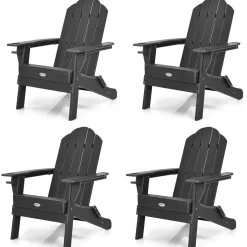 Tangkula Outdoor Folding Adirondack Chair, Weather Resistant Lounger Chair for Patio Garden Fire Pit Backyard