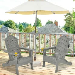 Tangkula Outdoor Folding Adirondack Chair, Weather Resistant Lounger Chair for Patio Garden Fire Pit Backyard