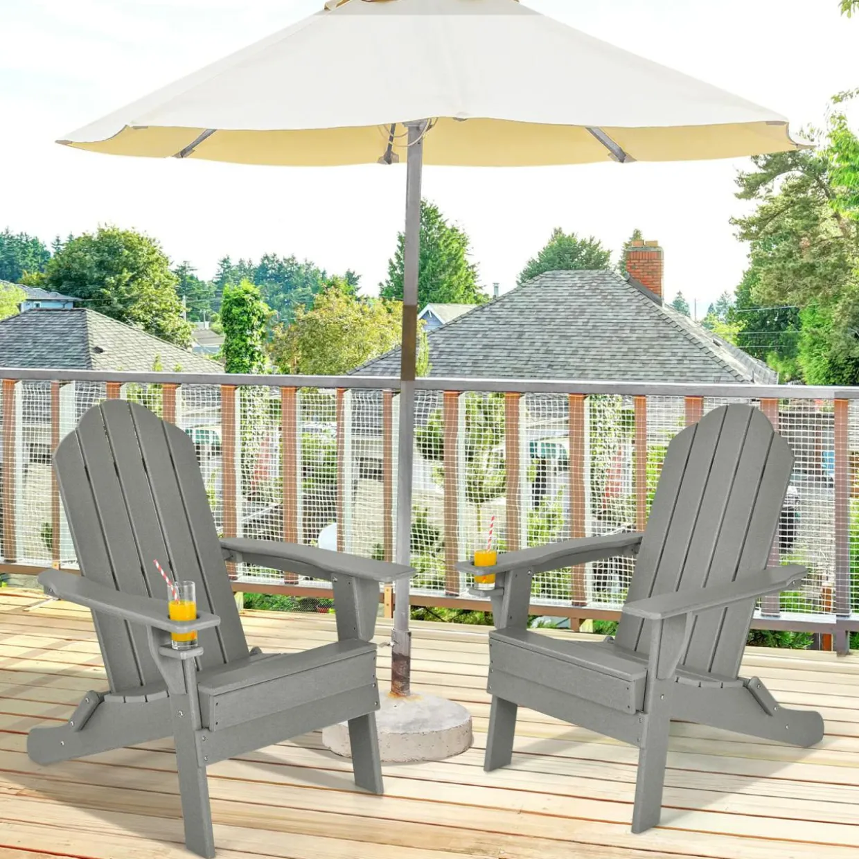 Tangkula Outdoor Folding Adirondack Chair, Weather Resistant Lounger Chair for Patio Garden Fire Pit Backyard