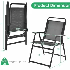 Tangkula Outdoor Folding Chairs Set of 2, Patio Dining Chairs with Breathable Seat & Cozy Armrests