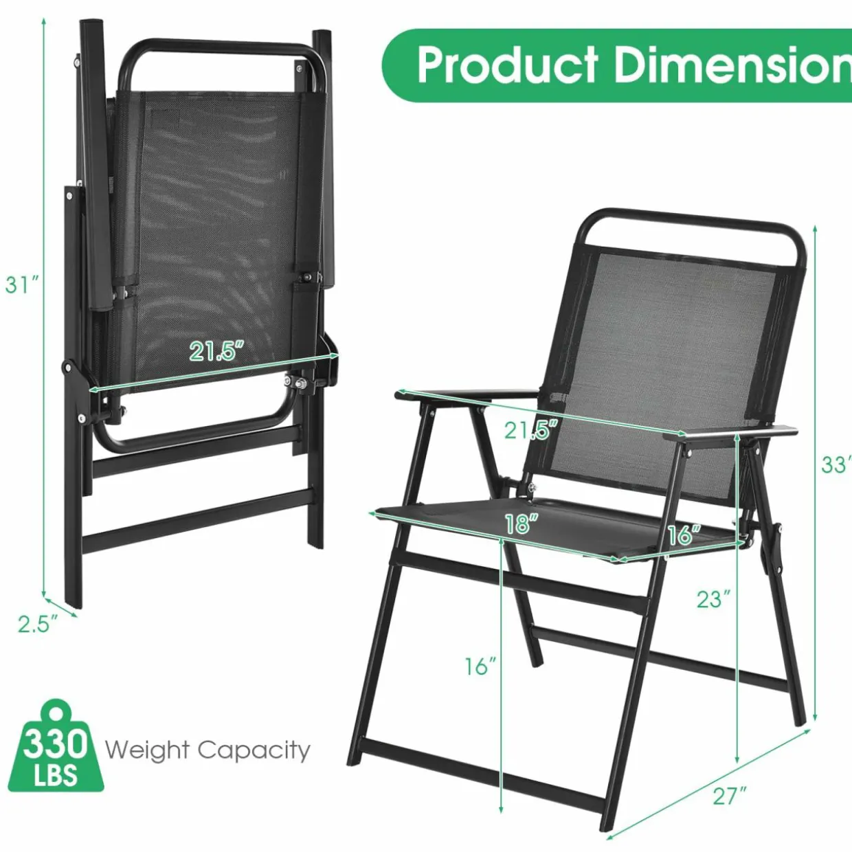 Tangkula Outdoor Folding Chairs Set of 2, Patio Dining Chairs with Breathable Seat & Cozy Armrests