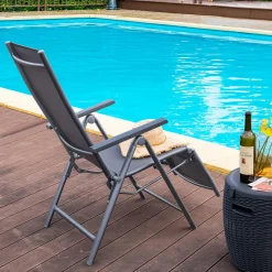 Tangkula Outdoor Folding Lounge Chair, Patio Reclining Chair W/7 Adjustable Backrest & Footrest Positions