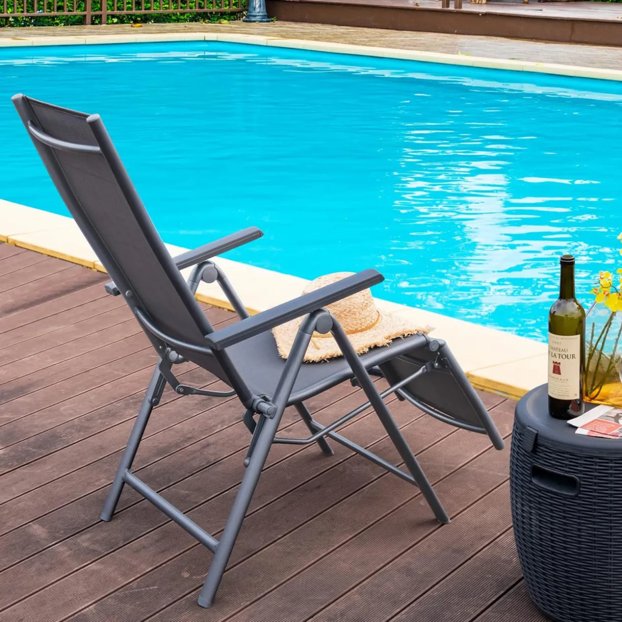 Tangkula Outdoor Folding Lounge Chair, Patio Reclining Chair W/7 Adjustable Backrest & Footrest Positions