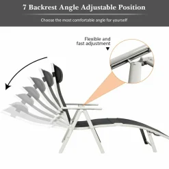 Tangkula Outdoor Folding Chaise Lounge Chair, Lightweight Recliner Chair w/ 7 Adjustable Backrest Positions