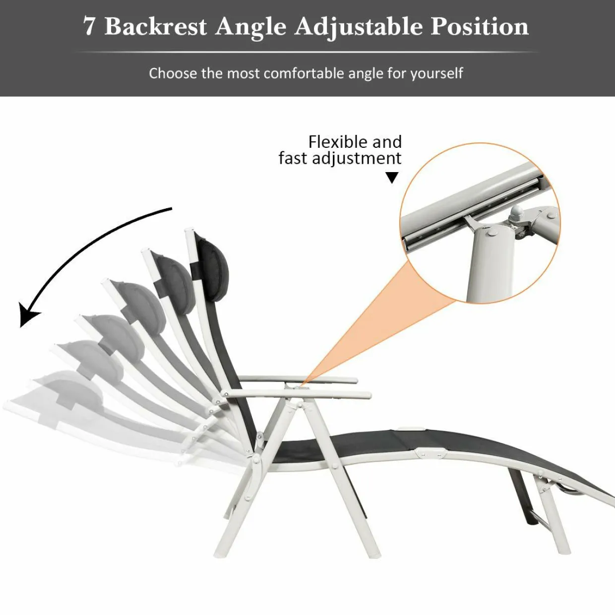 Tangkula Outdoor Folding Chaise Lounge Chair, Lightweight Recliner Chair w/ 7 Adjustable Backrest Positions