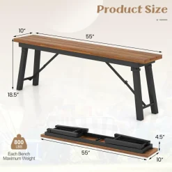 Tangkula Outdoor Folding Bench Set of 2, 55 Inches Long 2-3 Person Acacia Wood Backless