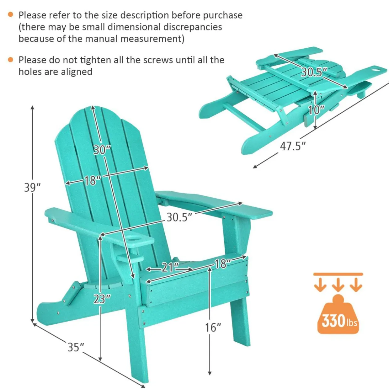 Tangkula Outdoor Folding Adirondack Chair, Weather Resistant Lounger Chair for Patio Garden Fire Pit Backyard