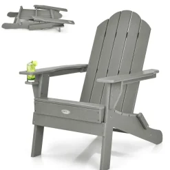 Tangkula Outdoor Folding Adirondack Chair, Weather Resistant Lounger Chair for Patio Garden Fire Pit Backyard