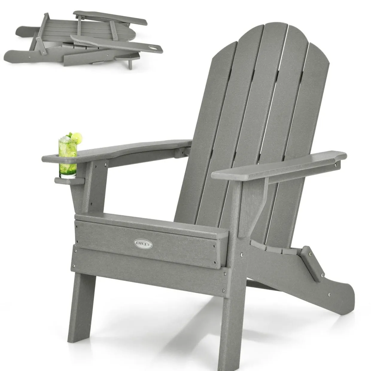 Tangkula Outdoor Folding Adirondack Chair, Weather Resistant Lounger Chair for Patio Garden Fire Pit Backyard