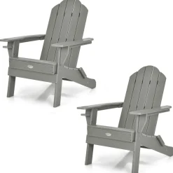 Tangkula Outdoor Folding Adirondack Chair, Weather Resistant Lounger Chair for Patio Garden Fire Pit Backyard