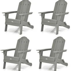 Tangkula Outdoor Folding Adirondack Chair, Weather Resistant Lounger Chair for Patio Garden Fire Pit Backyard