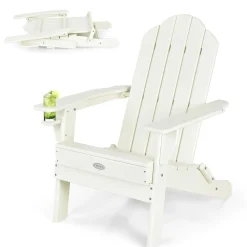 Tangkula Outdoor Folding Adirondack Chair, Weather Resistant Lounger Chair for Patio Garden Fire Pit Backyard