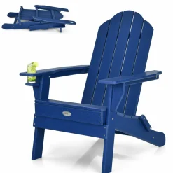 Tangkula Outdoor Folding Adirondack Chair, Weather Resistant Lounger Chair for Patio Garden Fire Pit Backyard