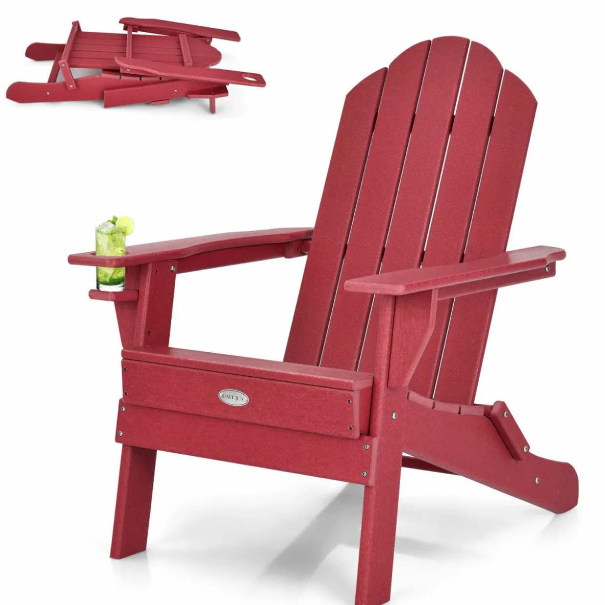 Tangkula Outdoor Folding Adirondack Chair, Weather Resistant Lounger Chair for Patio Garden Fire Pit Backyard