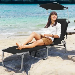 Tangkula Outdoor Folding Chaise Lounge Chair, 5-Fold Reclining Beach Chair