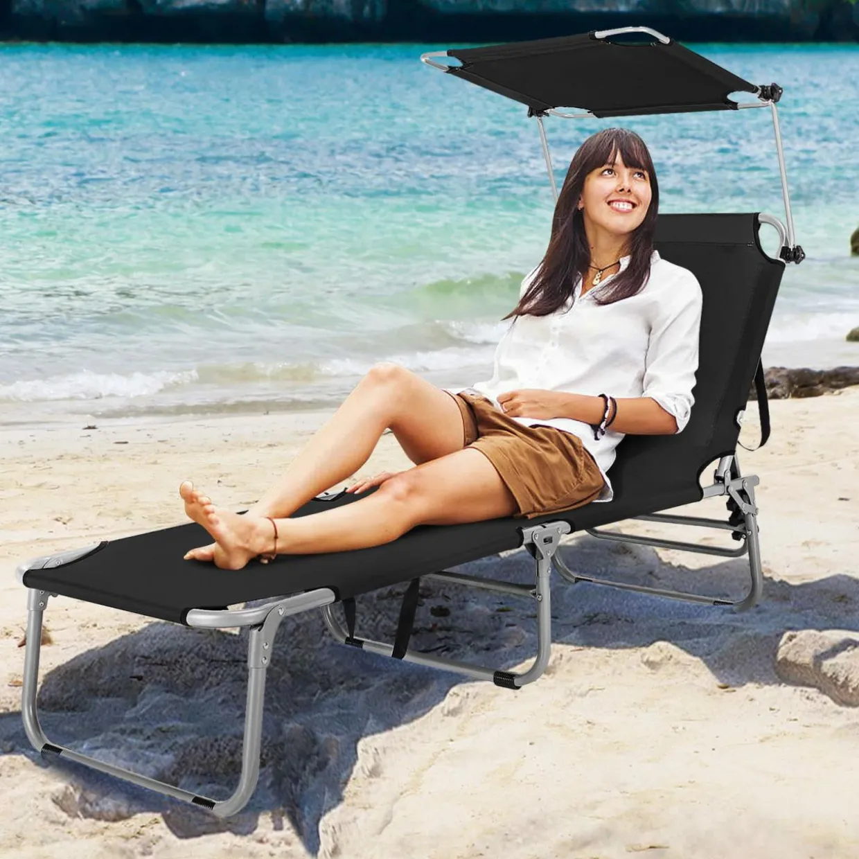 Tangkula Outdoor Folding Chaise Lounge Chair, 5-Fold Reclining Beach Chair