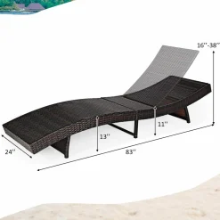 Tangkula Outdoor Folding Chaise Lounge, Rattan Patio Lounge Chair with Removable Thick Cushion, 5 Adjustable Levels