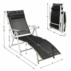 Tangkula Outdoor Folding Chaise Lounge Chair, Lightweight Recliner Chair w/ 7 Adjustable Backrest Positions