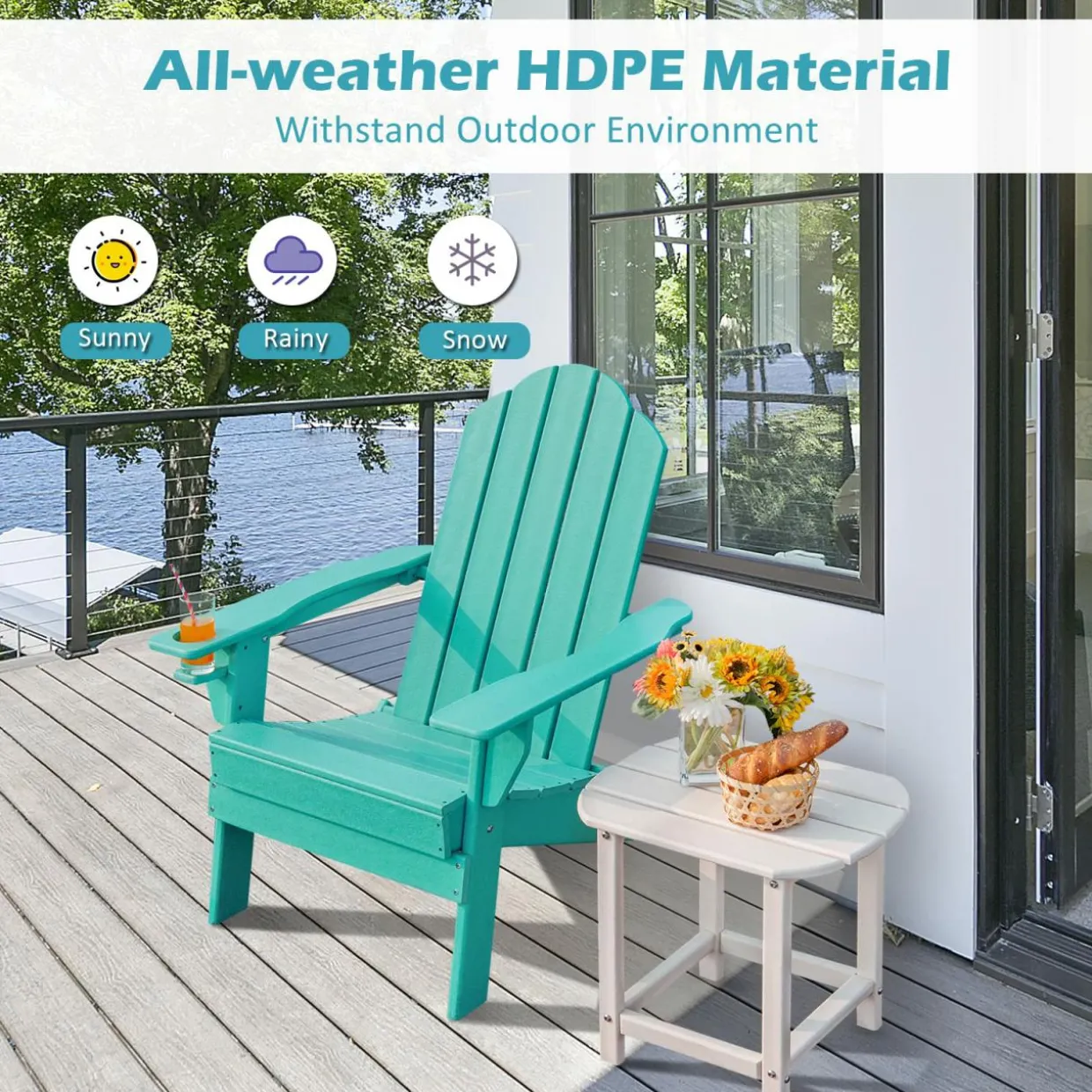 Tangkula Outdoor Folding Adirondack Chair, Weather Resistant Lounger Chair for Patio Garden Fire Pit Backyard