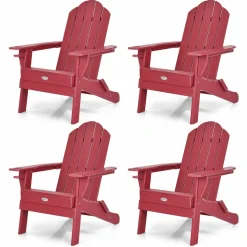Tangkula Outdoor Folding Adirondack Chair, Weather Resistant Lounger Chair for Patio Garden Fire Pit Backyard