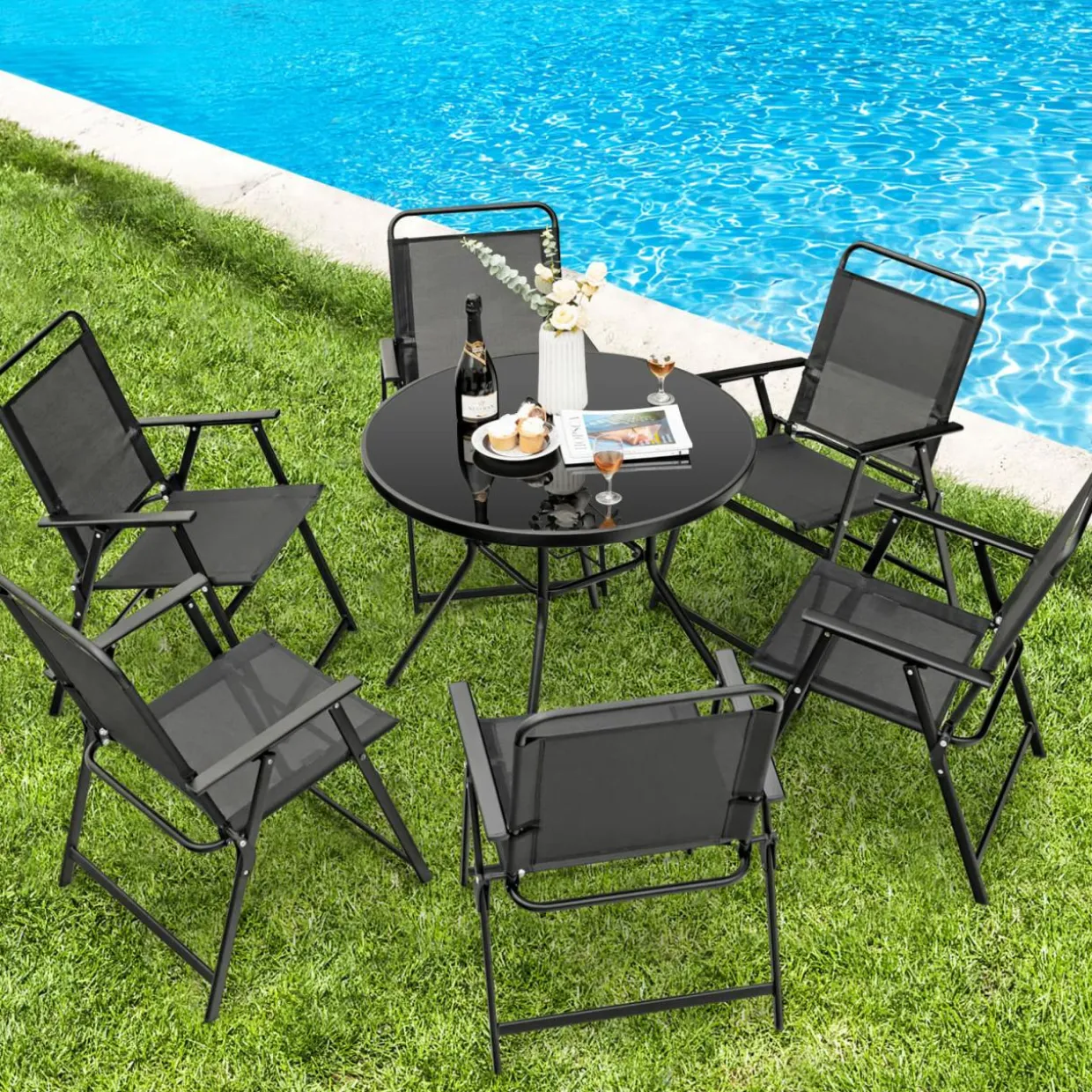 Tangkula Outdoor Folding Chairs Set of 2, Patio Dining Chairs with Breathable Seat & Cozy Armrests
