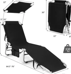 Tangkula Outdoor Folding Chaise Lounge Chair, 5-Fold Reclining Beach Chair
