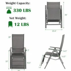 Tangkula Outdoor Folding Lounge Chair, Patio Reclining Chair W/7 Adjustable Backrest & Footrest Positions