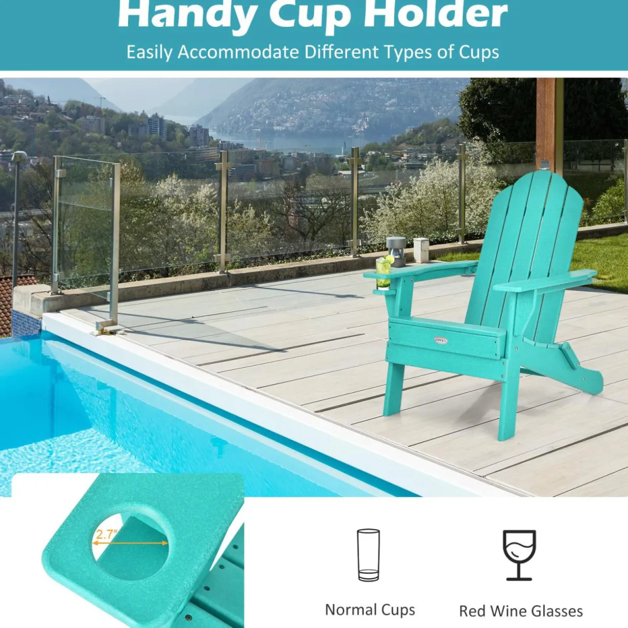 Tangkula Outdoor Folding Adirondack Chair, Weather Resistant Lounger Chair for Patio Garden Fire Pit Backyard