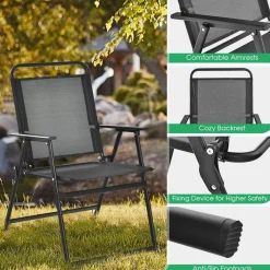 Tangkula Outdoor Folding Chairs Set of 2, Patio Dining Chairs with Breathable Seat & Cozy Armrests