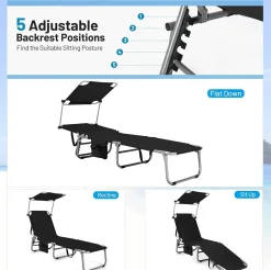 Tangkula Outdoor Folding Chaise Lounge Chair, 5-Fold Reclining Beach Chair