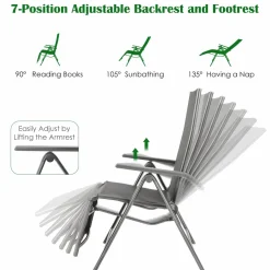 Tangkula Outdoor Folding Lounge Chair, Patio Reclining Chair W/7 Adjustable Backrest & Footrest Positions