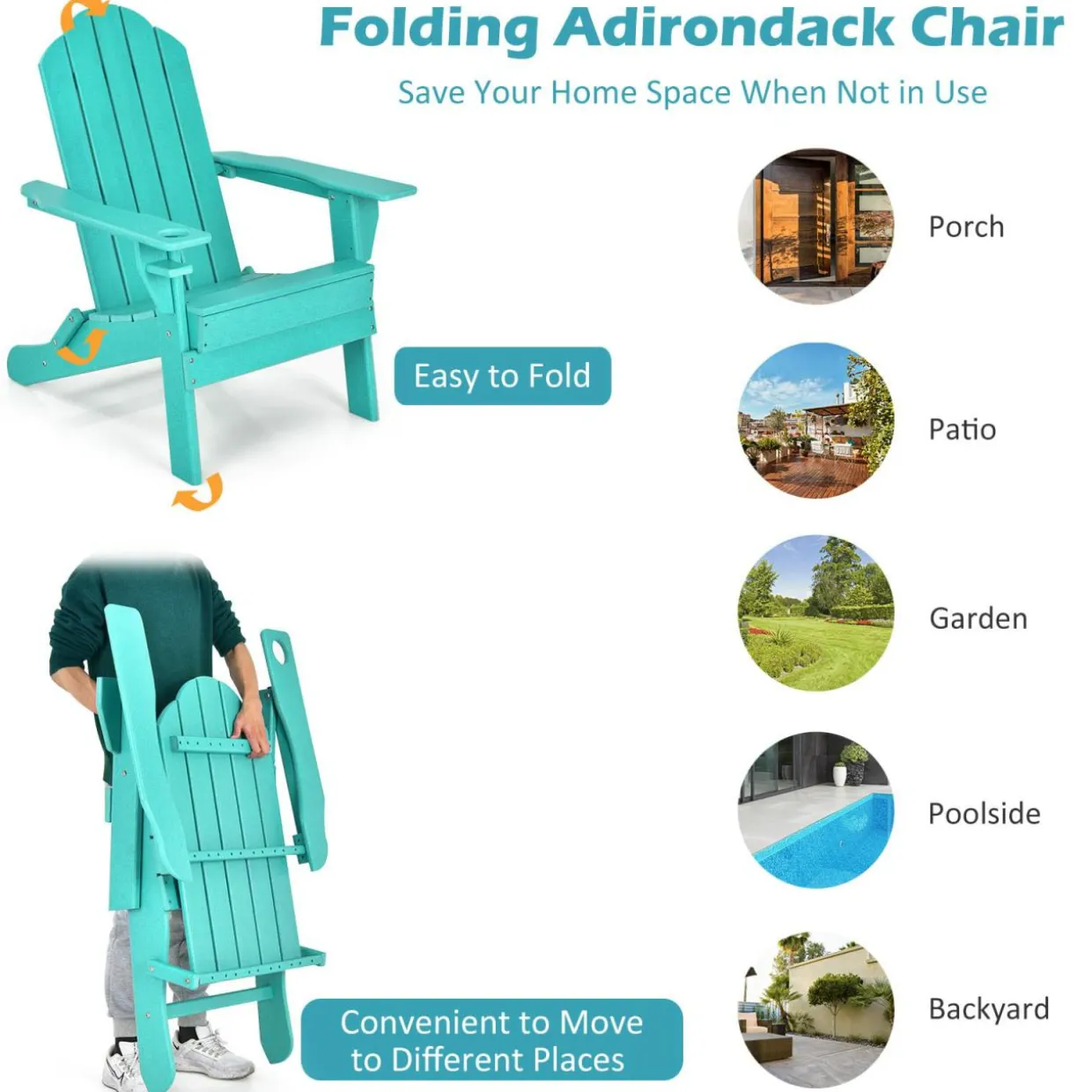 Tangkula Outdoor Folding Adirondack Chair, Weather Resistant Lounger Chair for Patio Garden Fire Pit Backyard