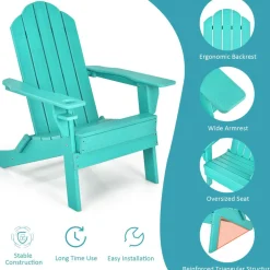 Tangkula Outdoor Folding Adirondack Chair, Weather Resistant Lounger Chair for Patio Garden Fire Pit Backyard