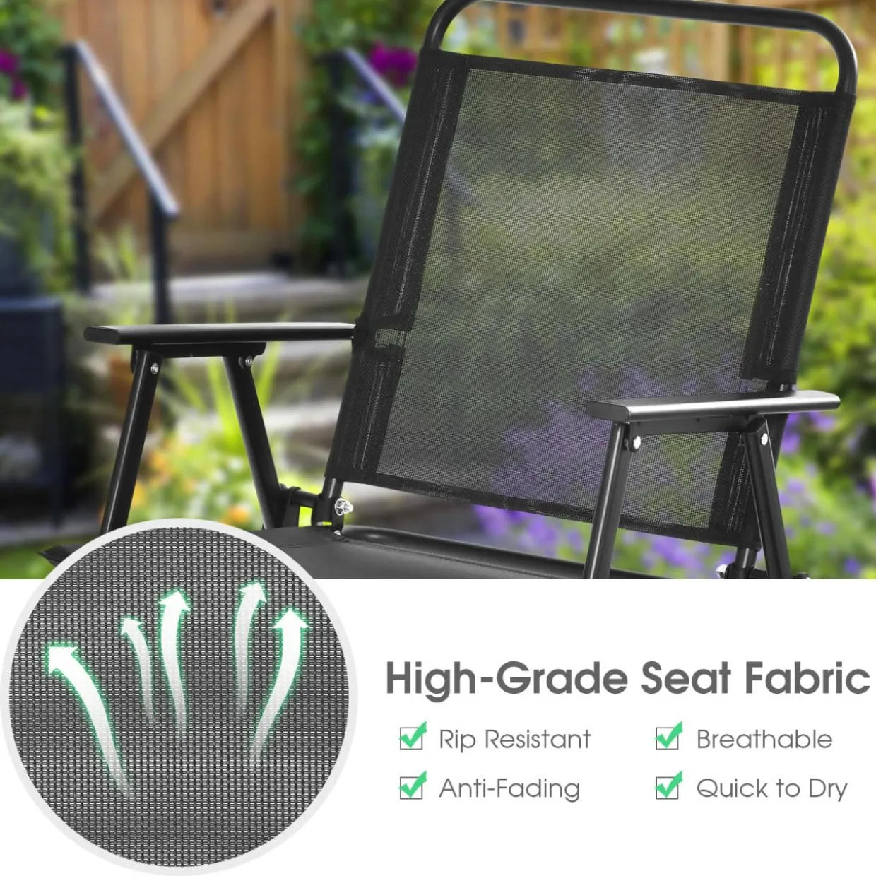 Tangkula Outdoor Folding Chairs Set of 2, Patio Dining Chairs with Breathable Seat & Cozy Armrests