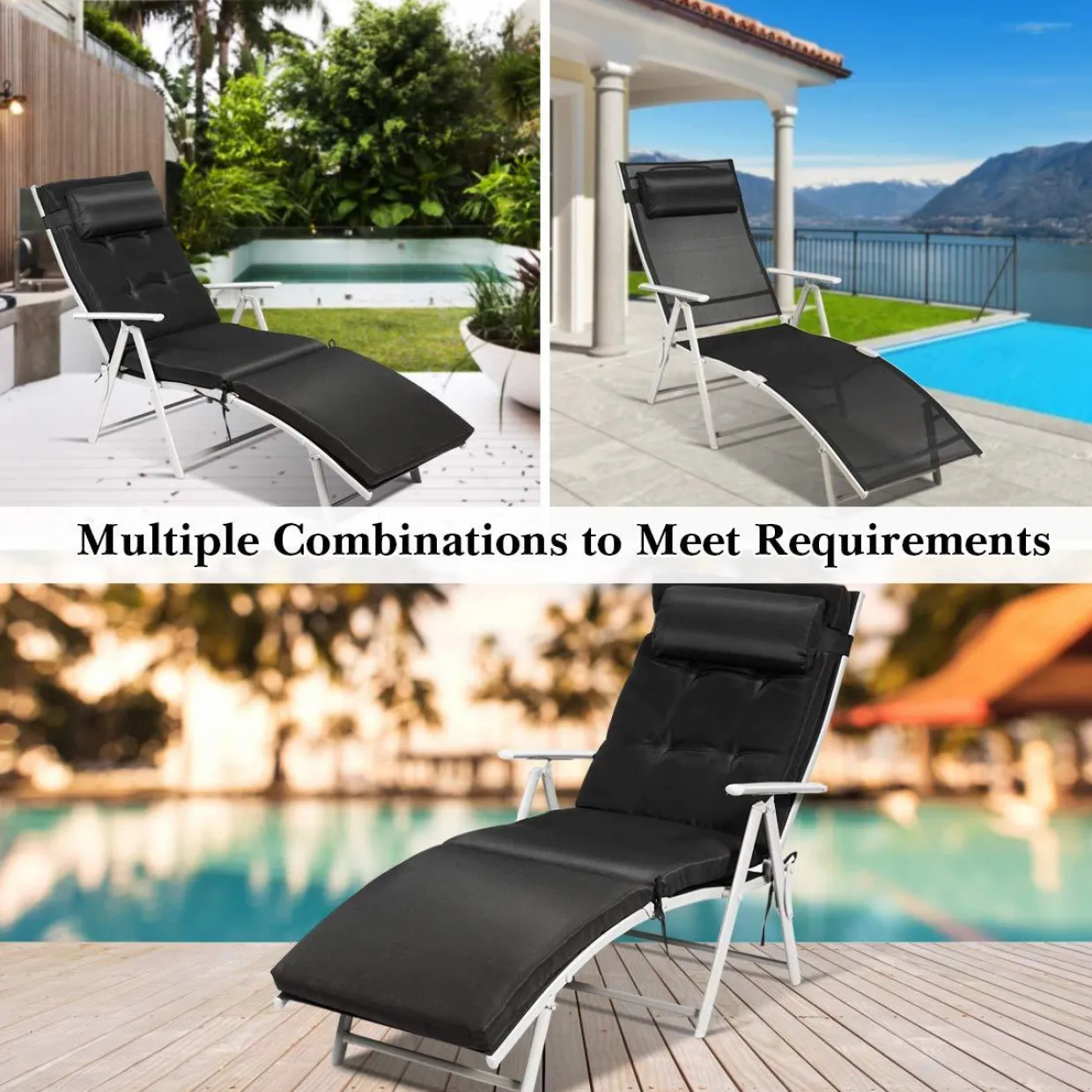 Tangkula Outdoor Folding Chaise Lounge Chair, Lightweight Recliner Chair w/ 7 Adjustable Backrest Positions