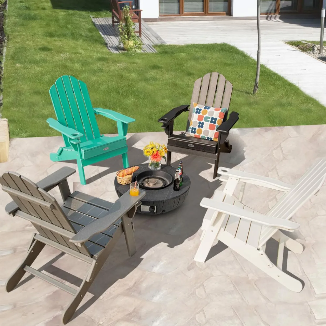 Tangkula Outdoor Folding Adirondack Chair, Weather Resistant Lounger Chair for Patio Garden Fire Pit Backyard