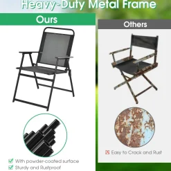 Tangkula Outdoor Folding Chairs Set of 2, Patio Dining Chairs with Breathable Seat & Cozy Armrests