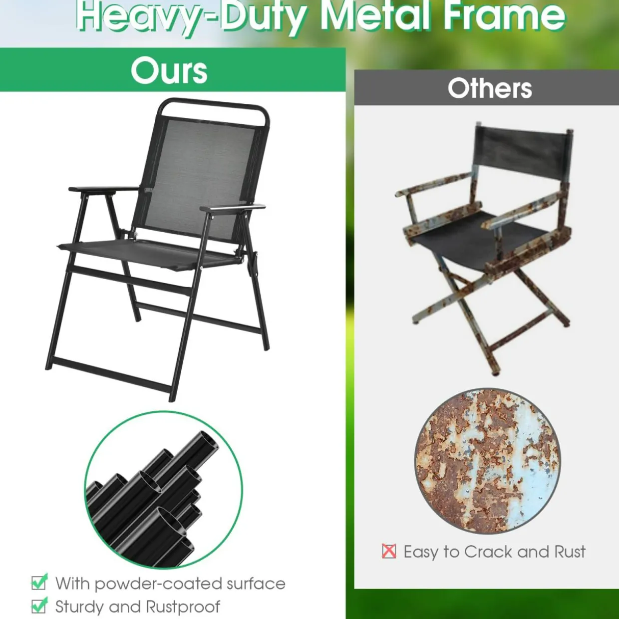 Tangkula Outdoor Folding Chairs Set of 2, Patio Dining Chairs with Breathable Seat & Cozy Armrests