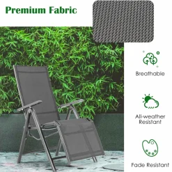 Tangkula Outdoor Folding Lounge Chair, Patio Reclining Chair W/7 Adjustable Backrest & Footrest Positions