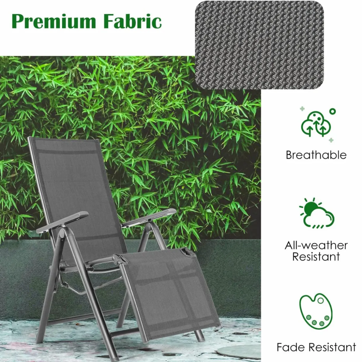 Tangkula Outdoor Folding Lounge Chair, Patio Reclining Chair W/7 Adjustable Backrest & Footrest Positions