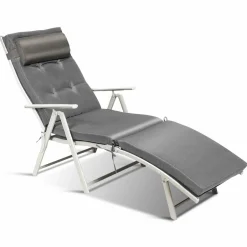 Tangkula Outdoor Folding Chaise Lounge Chair, Lightweight Recliner Chair w/ 7 Adjustable Backrest Positions
