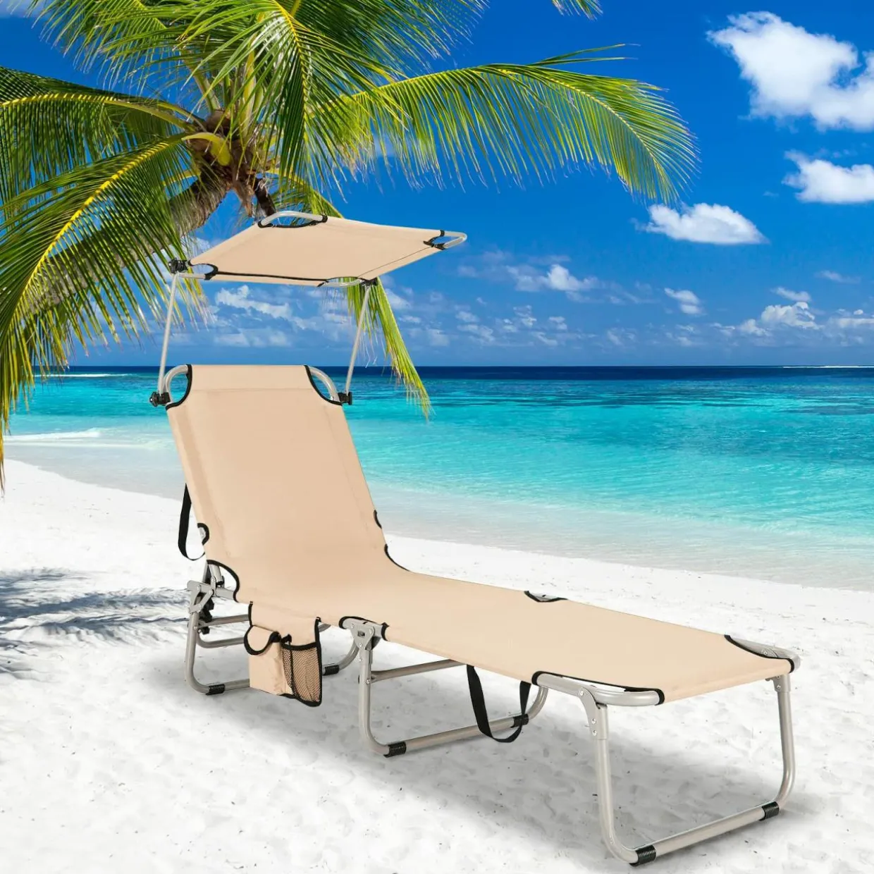 Tangkula Outdoor Folding Chaise Lounge Chair, 5-Fold Reclining Beach Chair