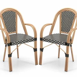 Tangkula Outdoor French Bistro Chairs Set of 2/4, Hand-Woven PE Wicker Patio Chairs with Armrests